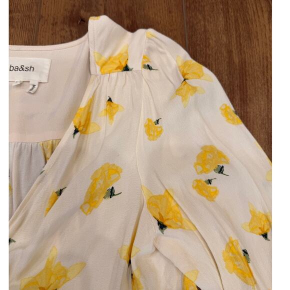 BA&SH Koxie Floral Print Crepe Wrap Top in Yellow size Small - Picture 5 of 12